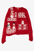 Vintage Red Holiday Traditions Snowmen Ugly Christmas Cardigan (2000s)