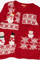 Vintage Red Holiday Traditions Snowmen Ugly Christmas Cardigan (2000s)