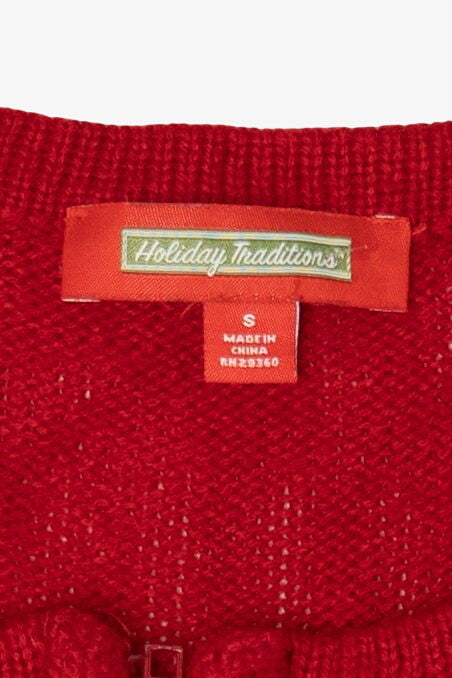 Vintage Red Holiday Traditions Snowmen Ugly Christmas Cardigan (2000s)