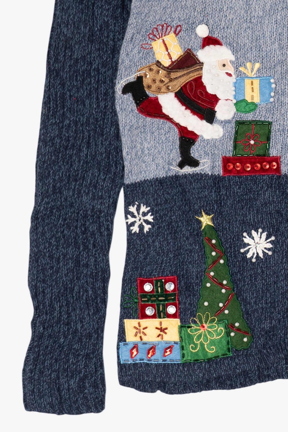 Vintage Navy Blue Dressbarn Santa Ugly Christmas Cardigan (1990s)