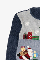 Vintage Navy Blue Dressbarn Santa Ugly Christmas Cardigan (1990s)
