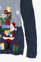 Vintage Navy Blue Dressbarn Santa Ugly Christmas Cardigan (1990s)