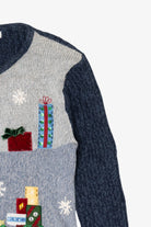 Vintage Navy Blue Dressbarn Santa Ugly Christmas Cardigan (1990s)