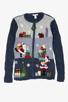 Vintage Navy Blue Dressbarn Santa Ugly Christmas Cardigan (1990s)