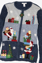 Vintage Navy Blue Dressbarn Santa Ugly Christmas Cardigan (1990s)