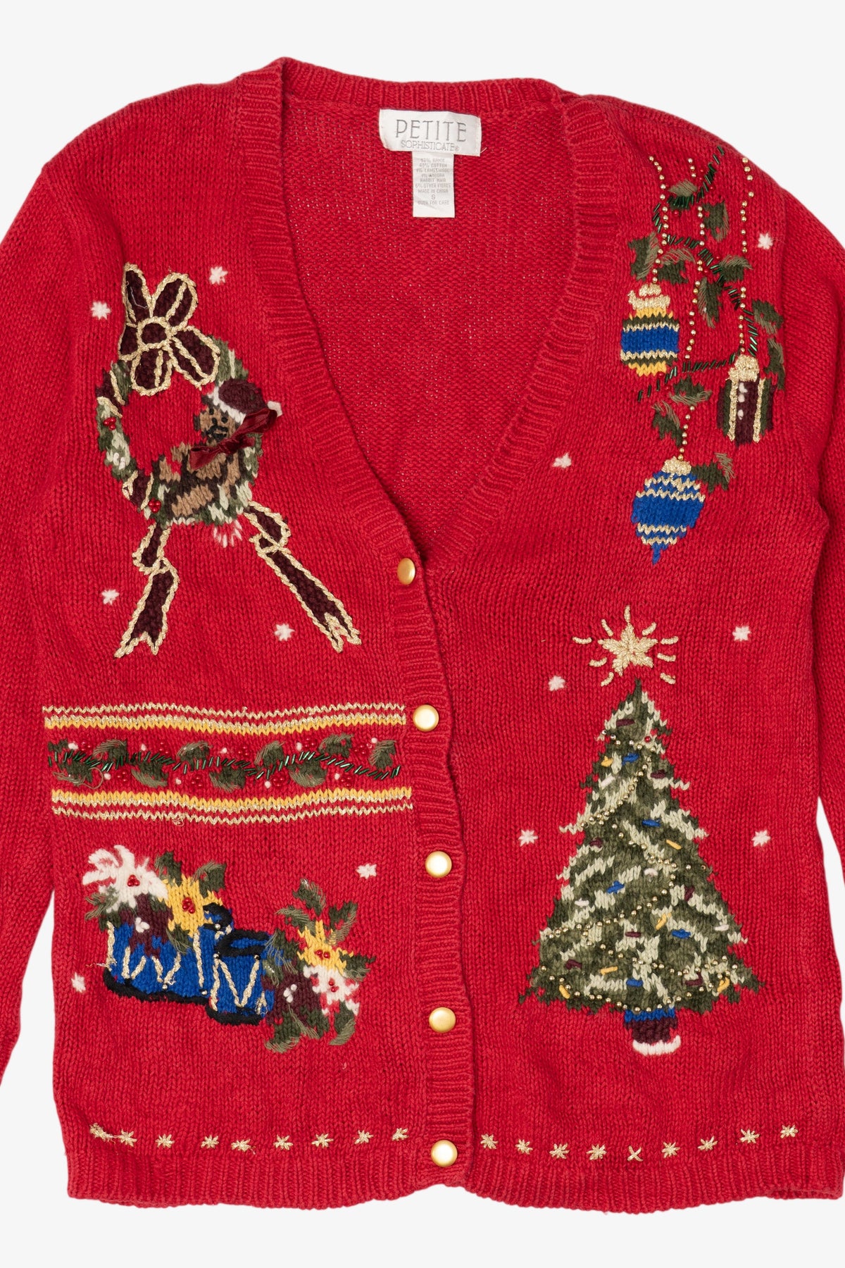 Vintage Red Petite Sophisticate Ugly Christmas Cardigan (1990s)
