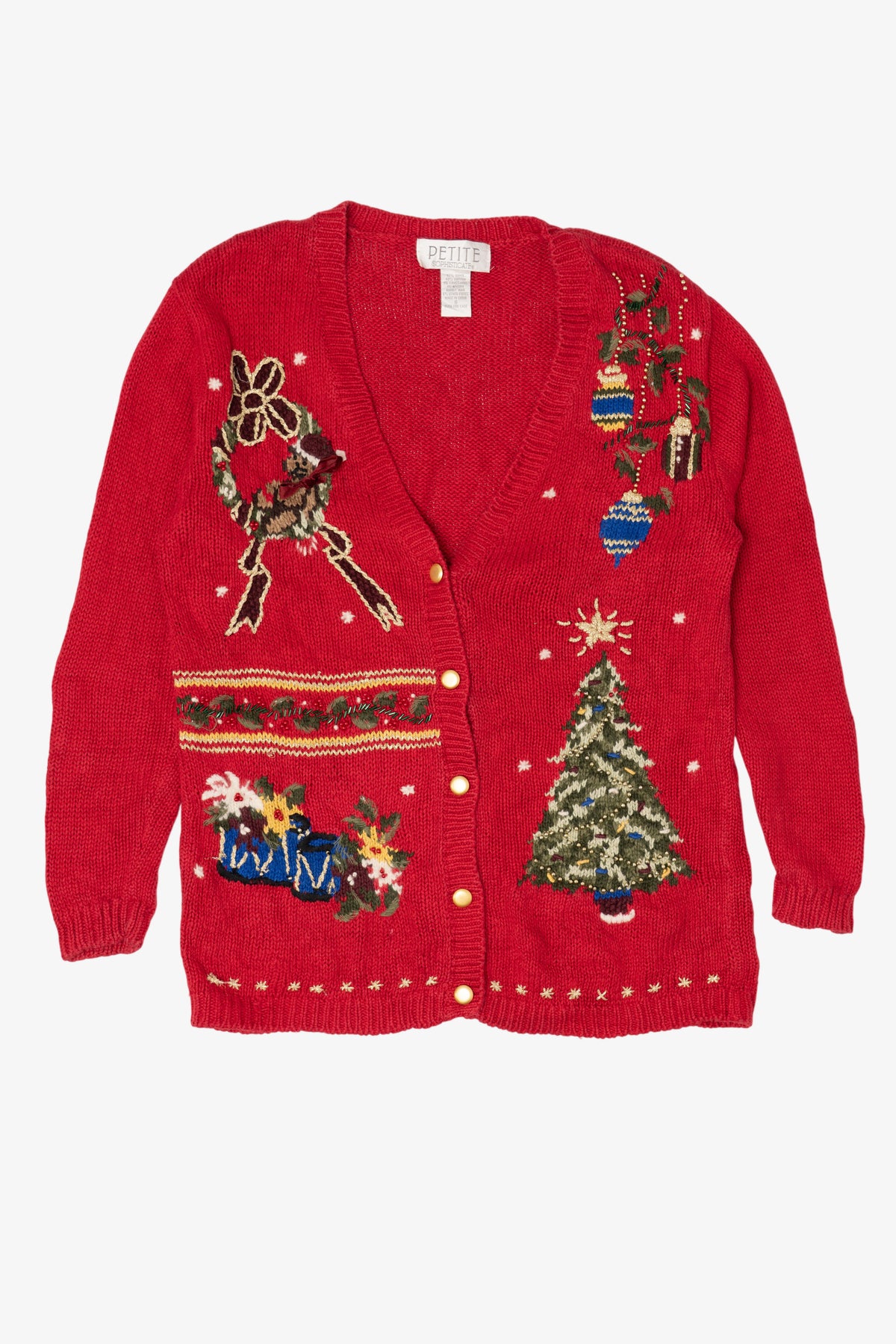Vintage Red Petite Sophisticate Ugly Christmas Cardigan (1990s)
