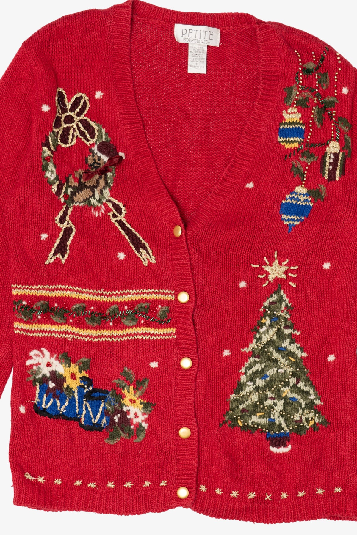 Vintage Red Petite Sophisticate Ugly Christmas Cardigan (1990s)