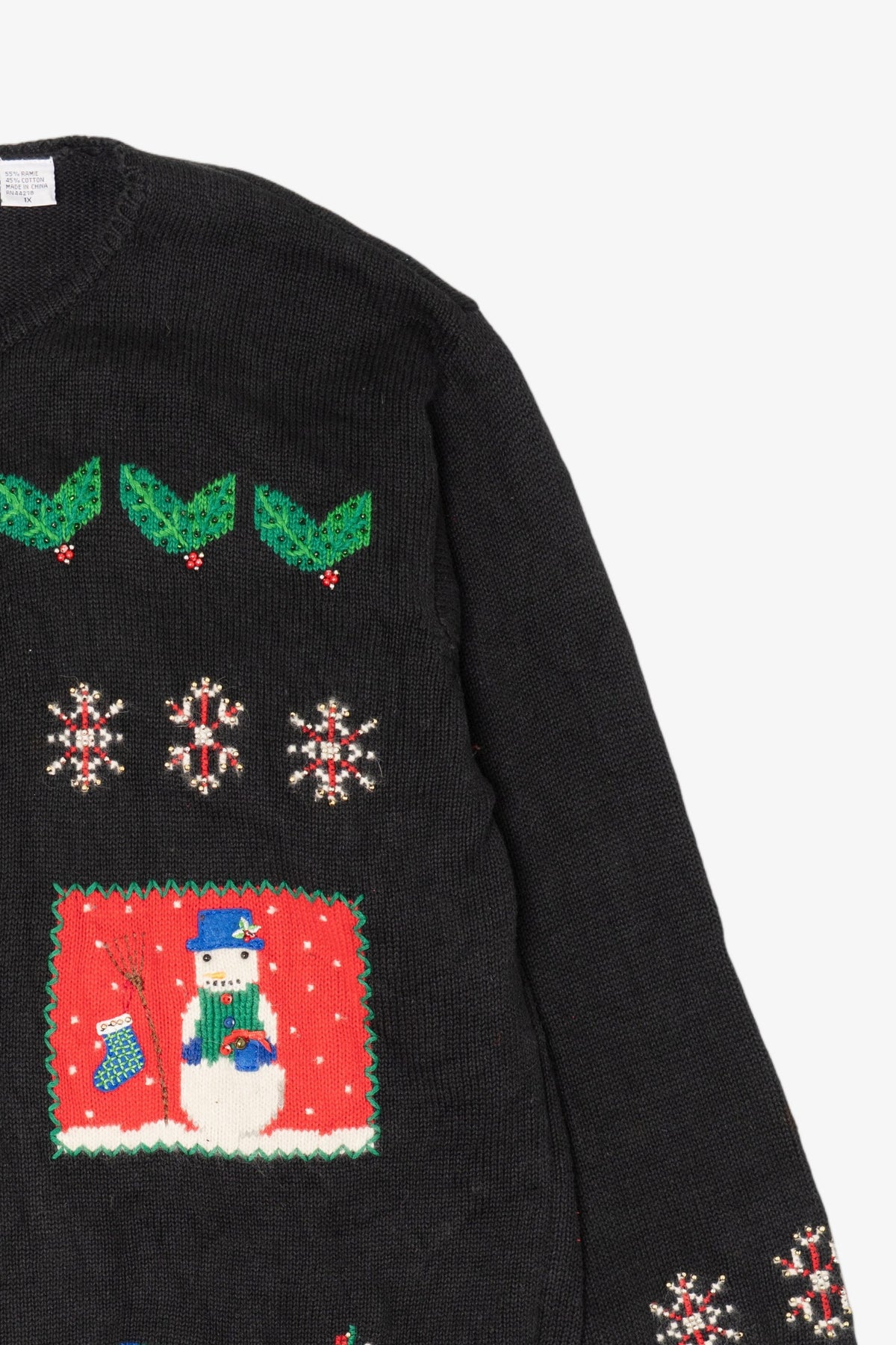 Vintage Black Marisa Christina Snowmen Ugly Christmas Cardigan (2000s)