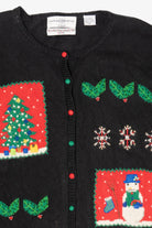 Vintage Black Marisa Christina Snowmen Ugly Christmas Cardigan (2000s)