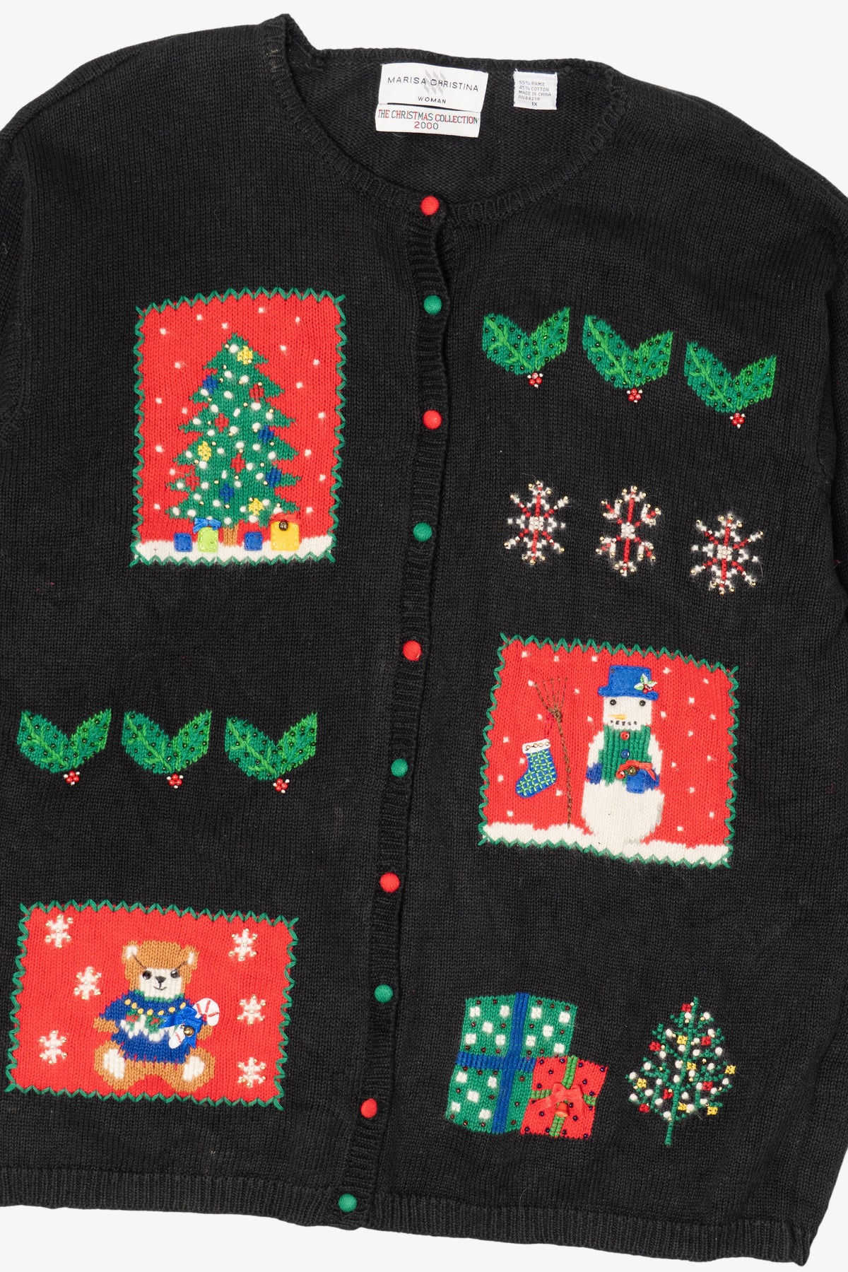 Vintage Black Marisa Christina Snowmen Ugly Christmas Cardigan (2000s)