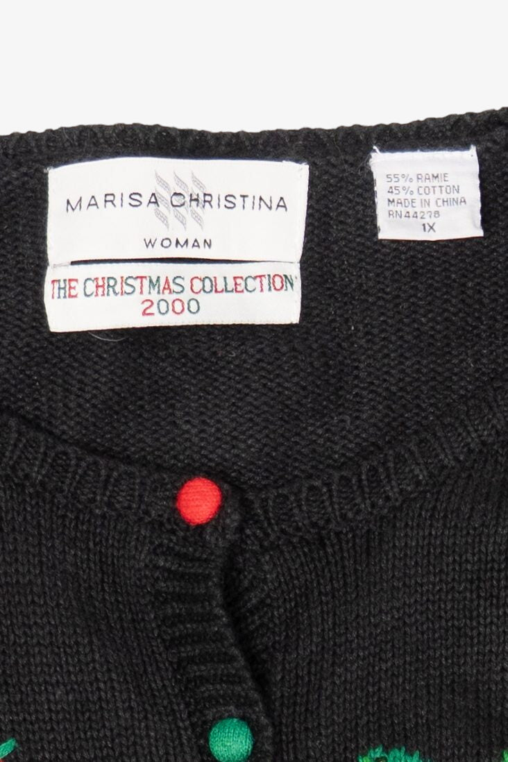 Vintage Black Marisa Christina Snowmen Ugly Christmas Cardigan (2000s)