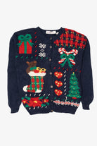 Vintage Navy Blue Karen Scott Ugly Christmas Cardigan (1990s)