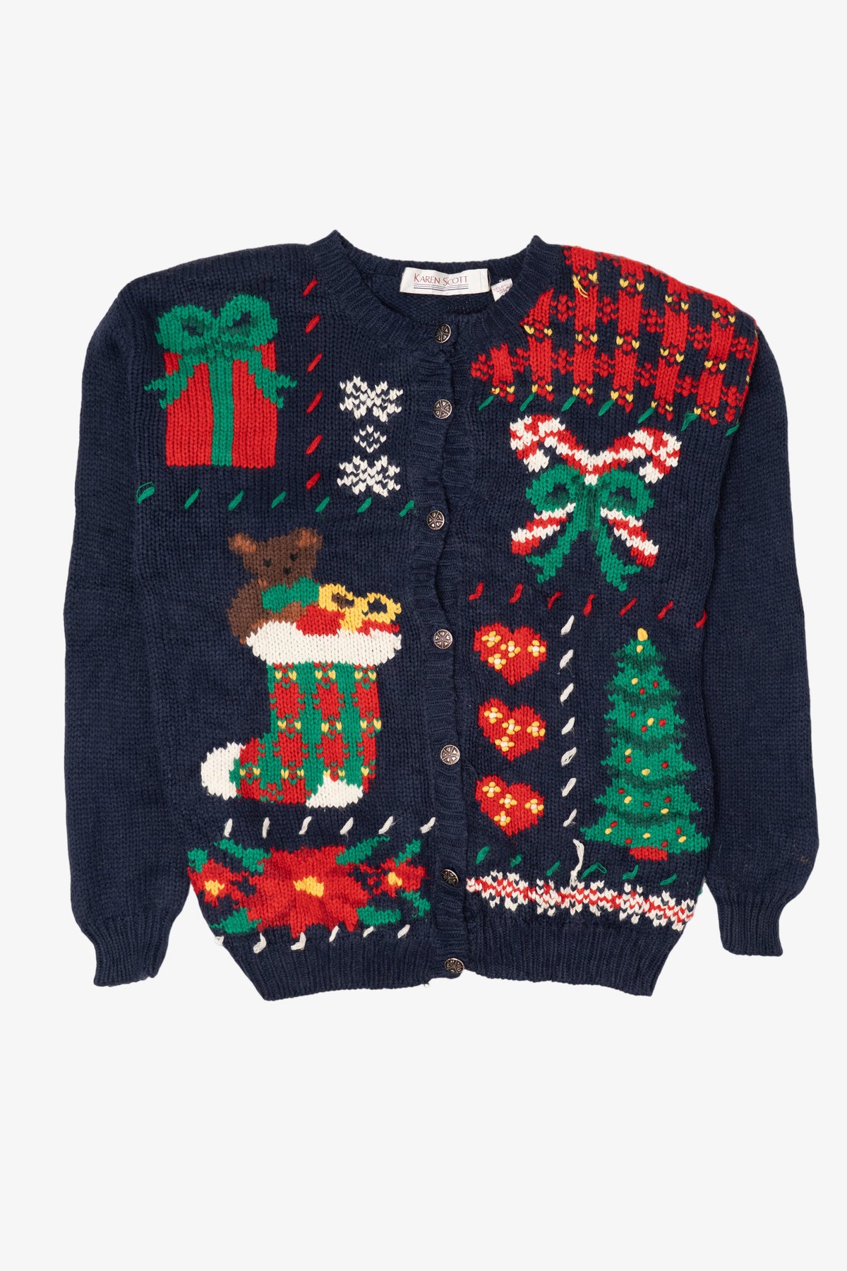 Vintage Navy Blue Karen Scott Ugly Christmas Cardigan (1990s)