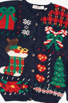 Vintage Navy Blue Karen Scott Ugly Christmas Cardigan (1990s)