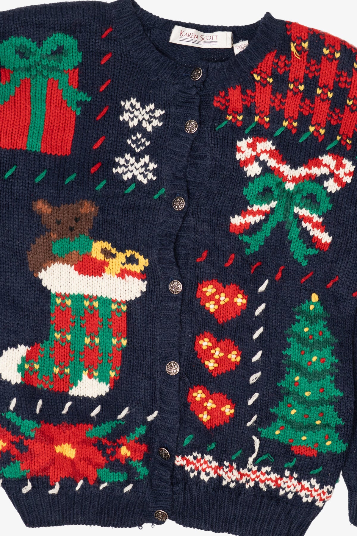 Vintage Navy Blue Karen Scott Ugly Christmas Cardigan (1990s)