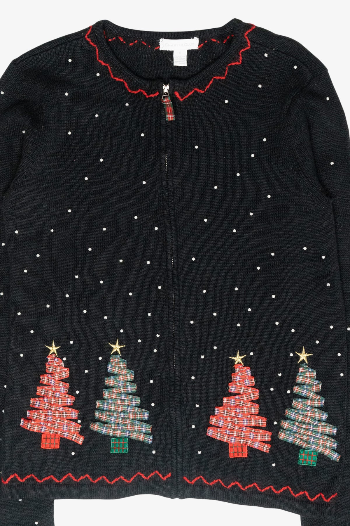 Plaid Trees Vintage Ugly Christmas Cardigan (2000s)