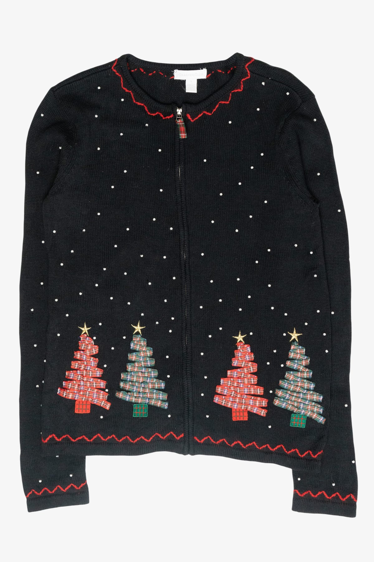 Plaid Trees Vintage Ugly Christmas Cardigan (2000s)