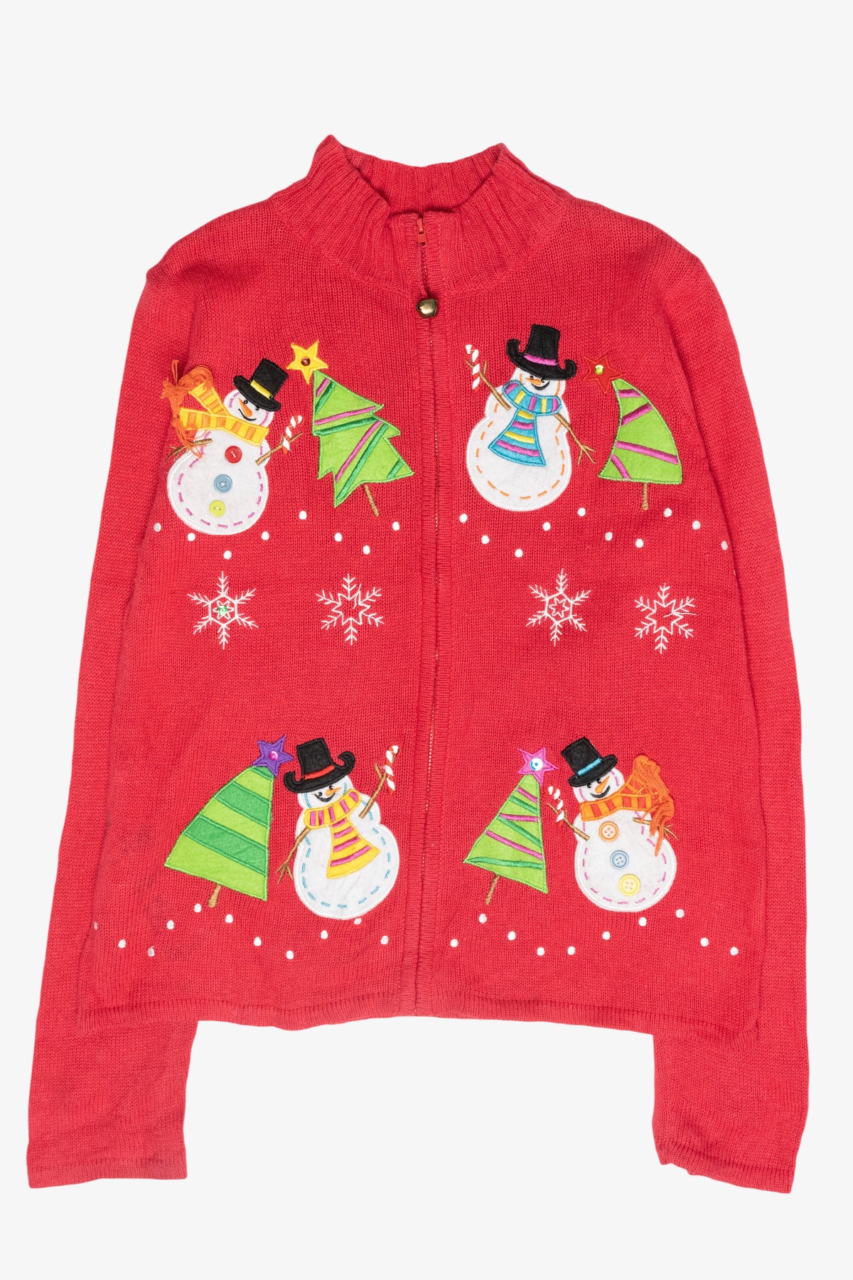 Funky Snowmen Vintage Ugly Christmas Zip Cardigan (2000s)
