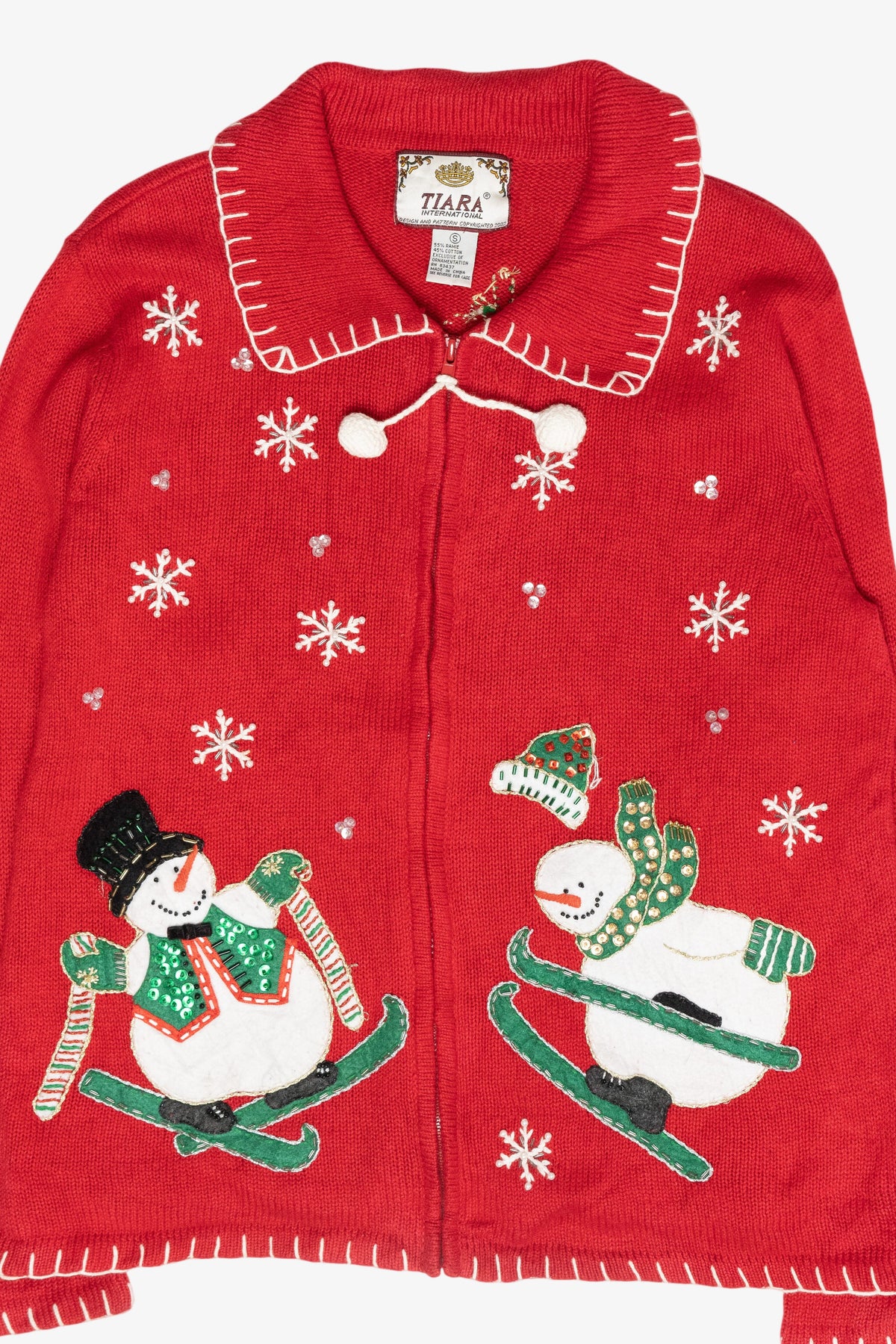 Skiing Snowmen Vintage Ugly Christmas Cardigan (2000s)