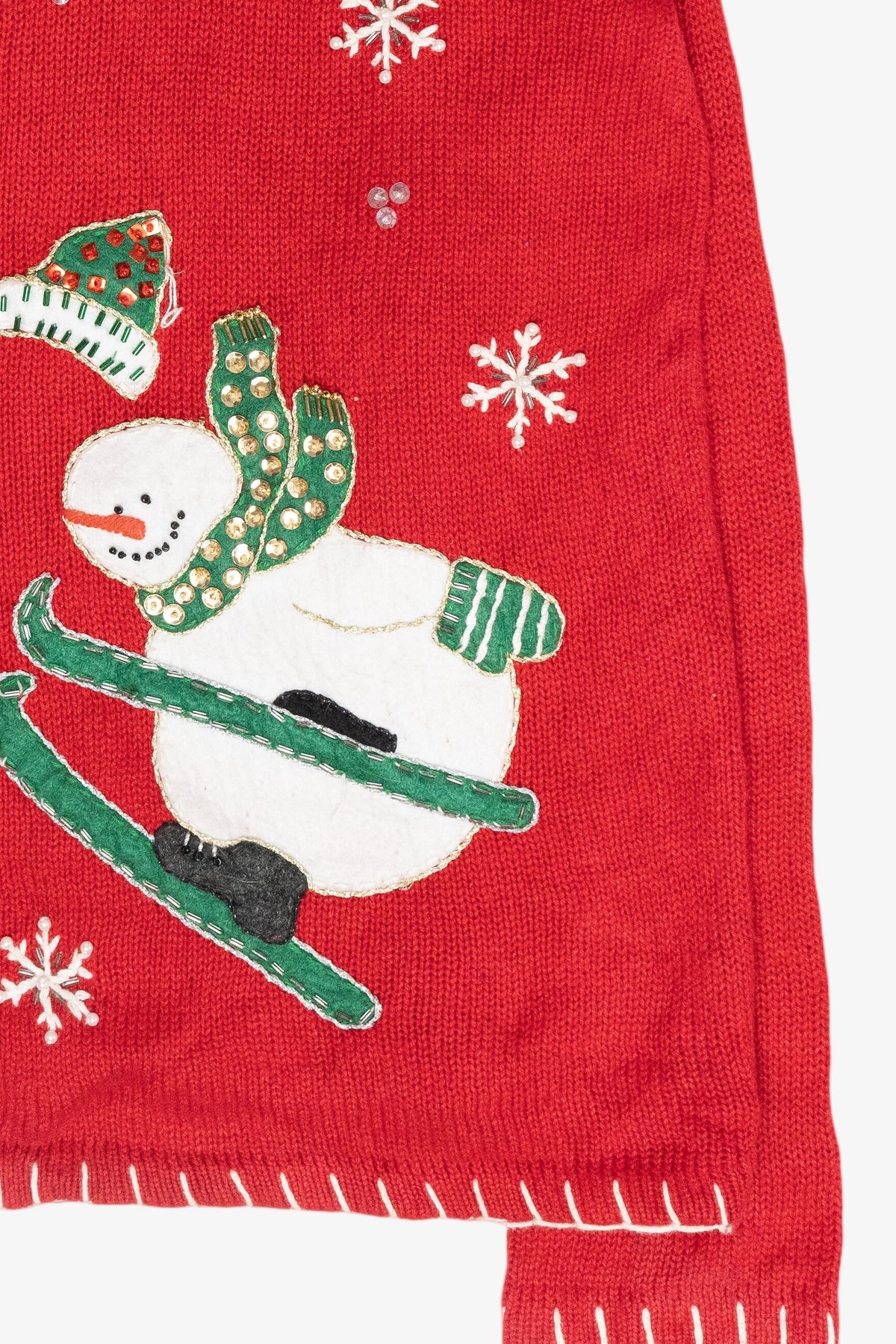 Skiing Snowmen Vintage Ugly Christmas Cardigan (2000s)