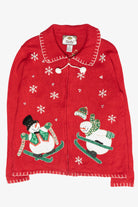 Skiing Snowmen Vintage Ugly Christmas Cardigan (2000s)