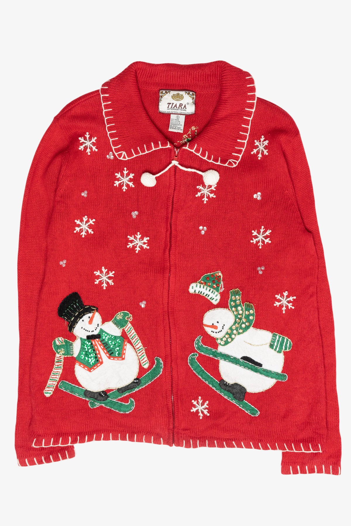 Skiing Snowmen Vintage Ugly Christmas Cardigan (2000s)