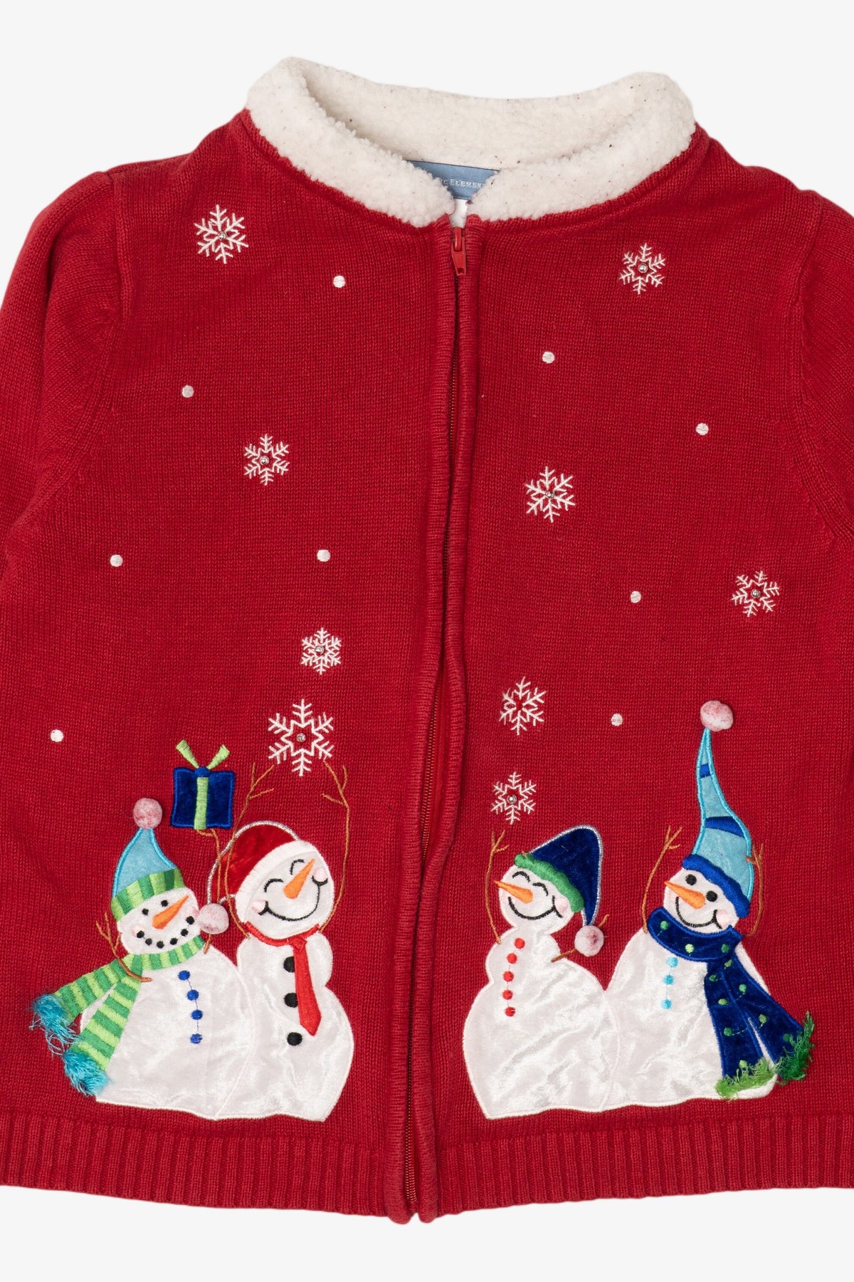 Vintage Red Classic Elements Snowmen Ugly Christmas Cardigan (2000s)