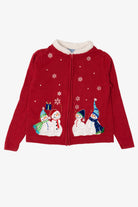 Vintage Red Classic Elements Snowmen Ugly Christmas Cardigan (2000s)