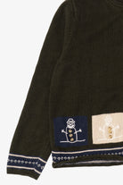 Vintage Hand Crochet Dark Green Christopher & Banks Snowmen Christmas Cardigan (1990s)