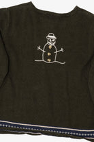 Vintage Hand Crochet Dark Green Christopher & Banks Snowmen Christmas Cardigan (1990s)