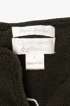 Vintage Hand Crochet Dark Green Christopher & Banks Snowmen Christmas Cardigan (1990s)