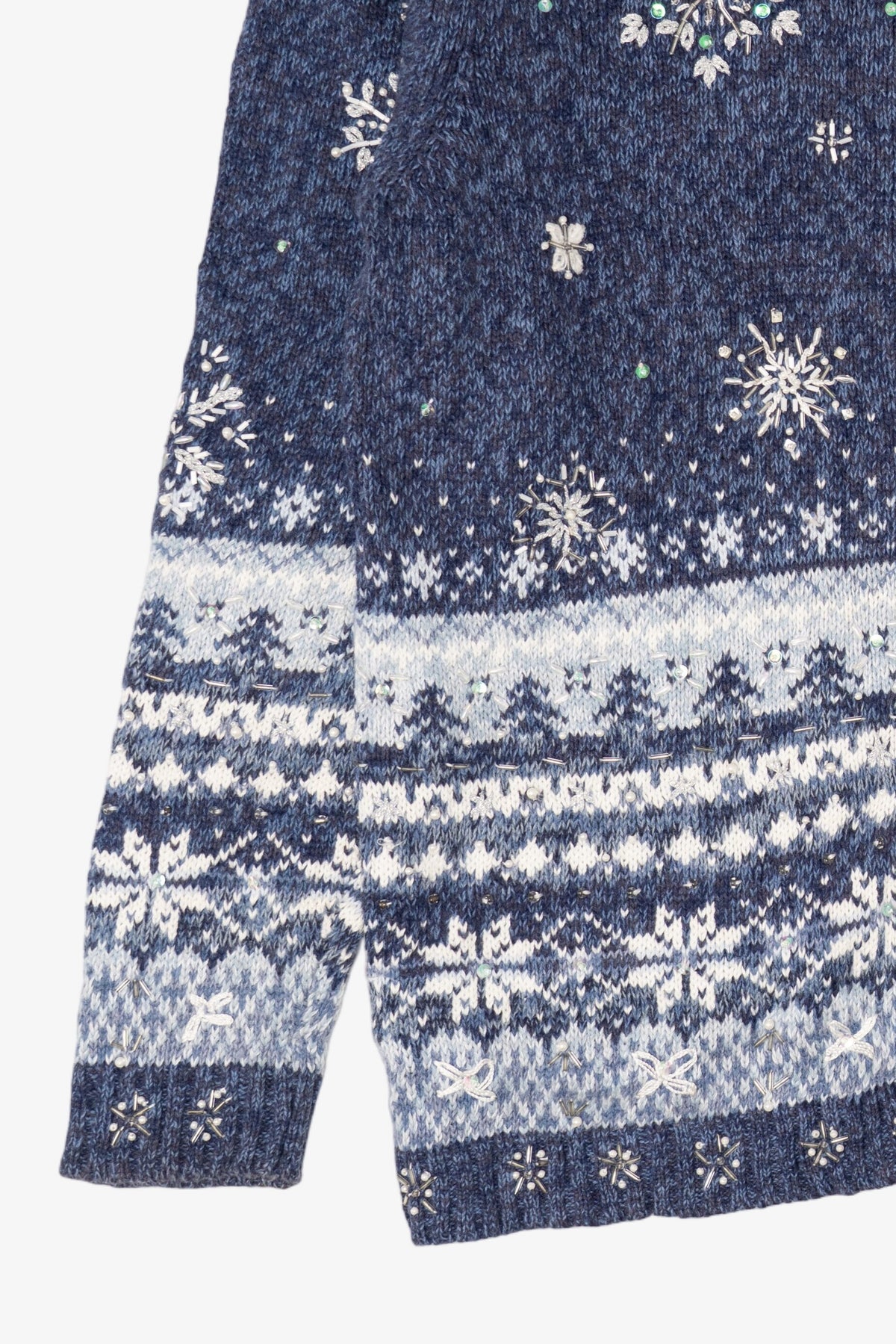 Vintage Blue Tiara International Snowflakes Christmas Cardigan (2000s)