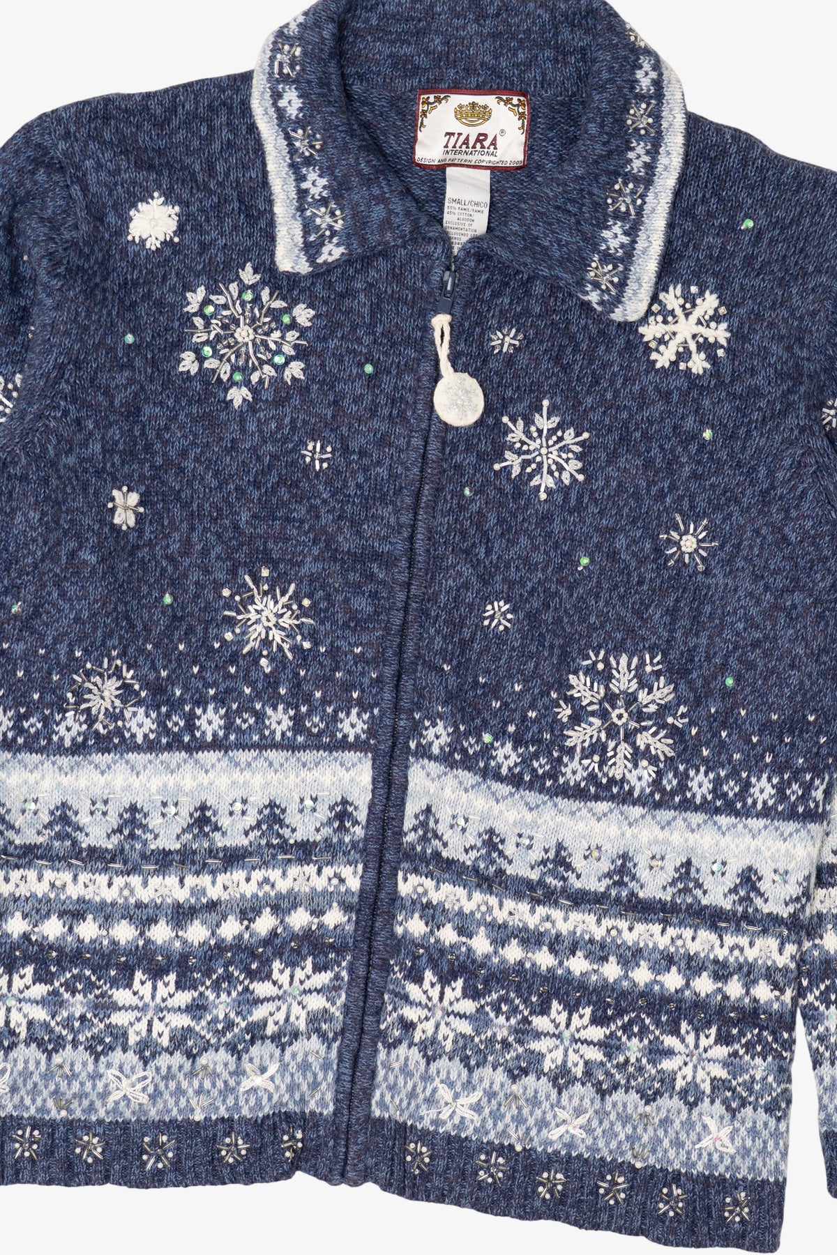 Vintage Blue Tiara International Snowflakes Christmas Cardigan (2000s)
