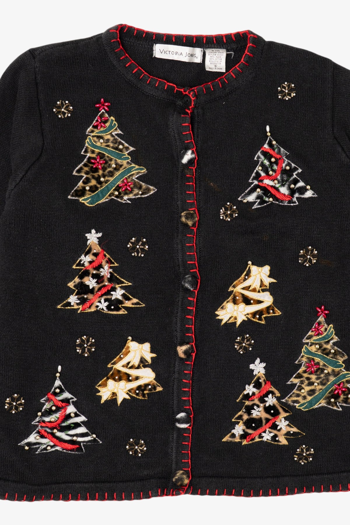 Vintage Black Victoria Jones Trees Ugly Christmas Cardigan (1990s)