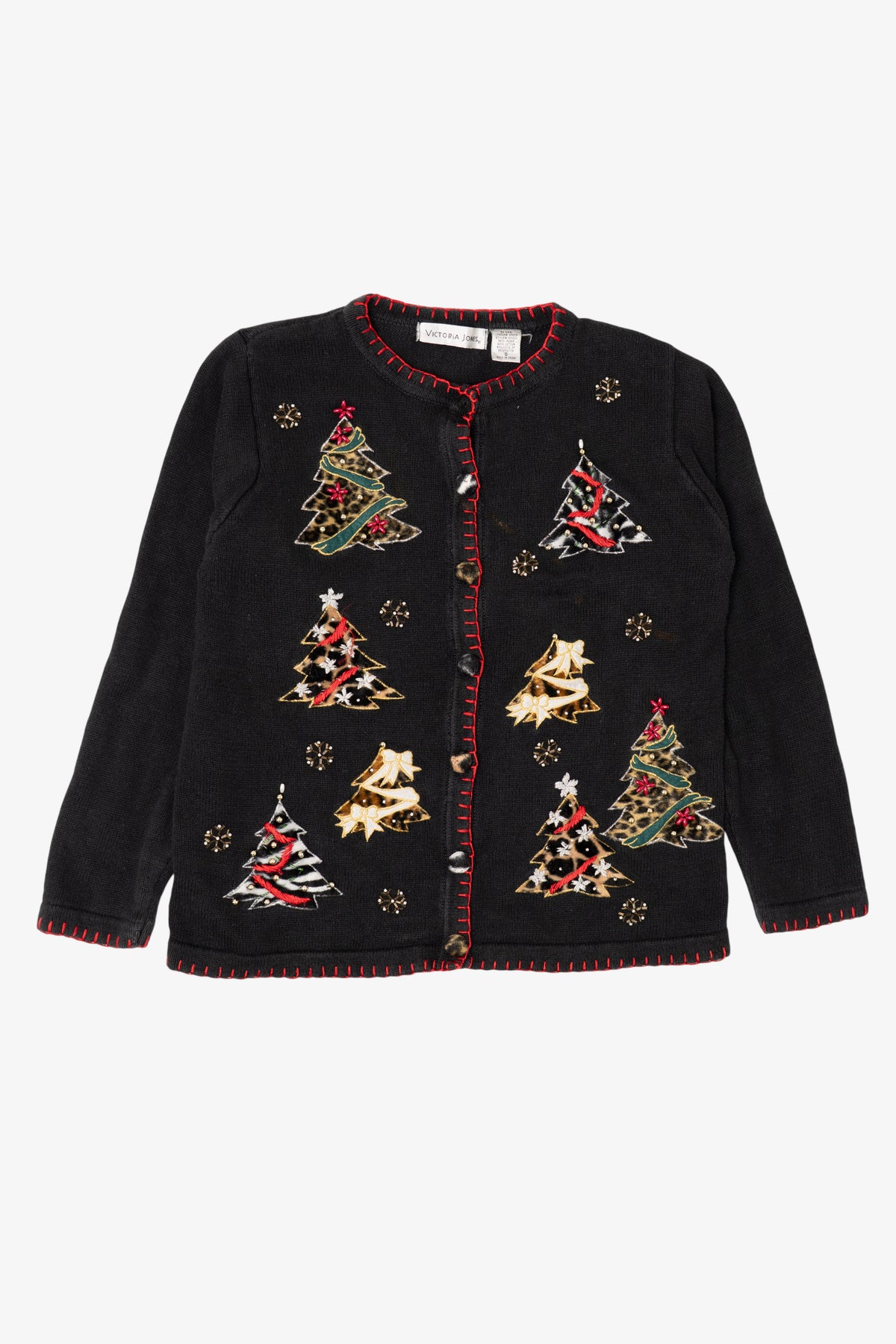 Vintage Black Victoria Jones Trees Ugly Christmas Cardigan (1990s)