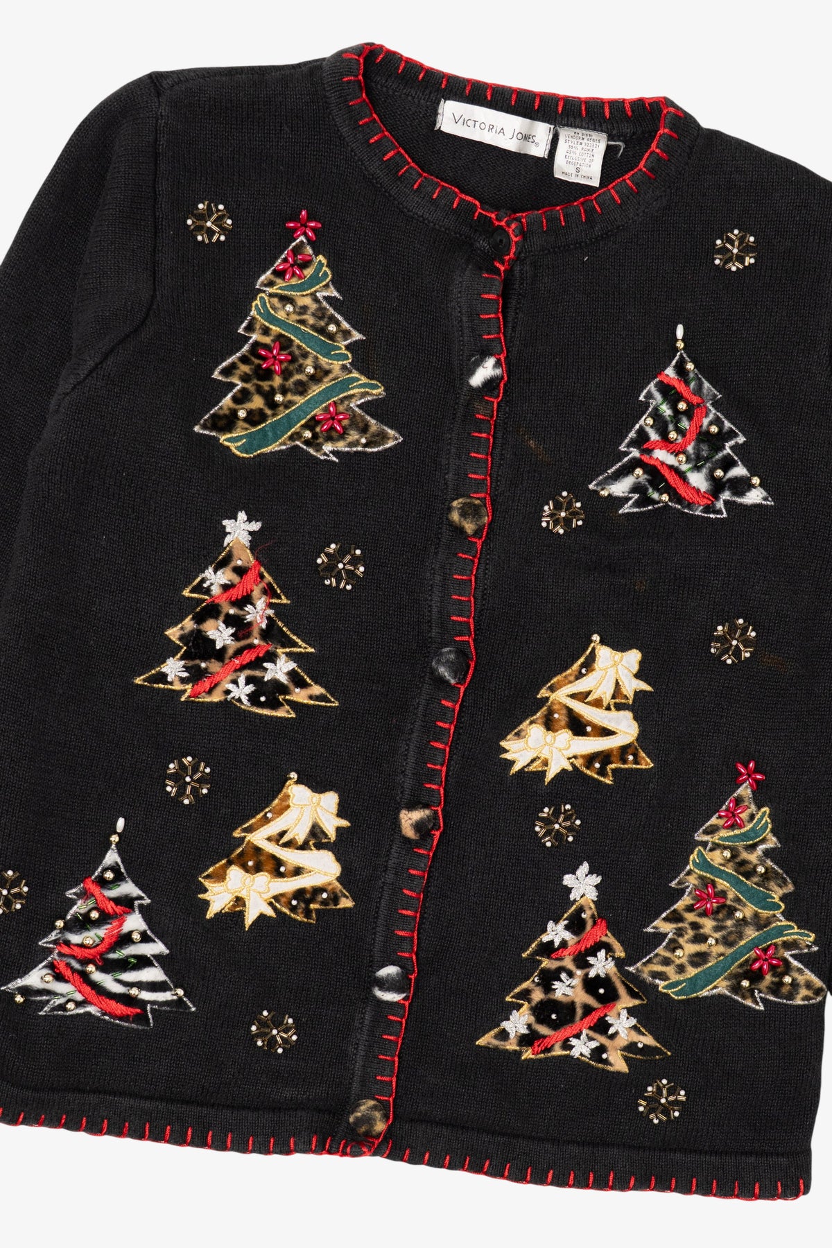 Vintage Black Victoria Jones Trees Ugly Christmas Cardigan (1990s)