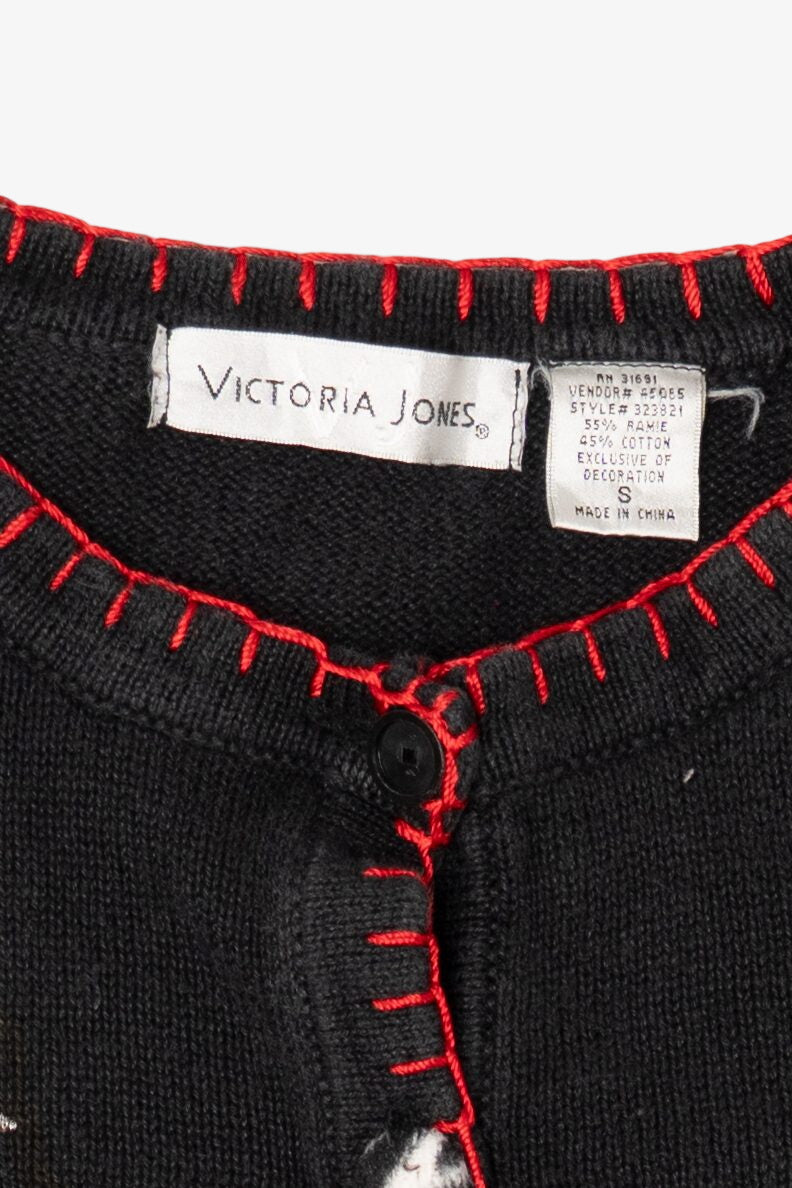 Vintage Black Victoria Jones Trees Ugly Christmas Cardigan (1990s)