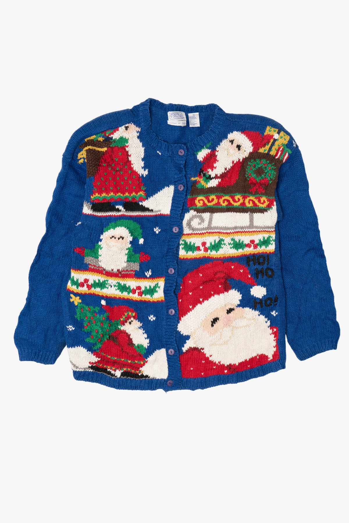 Vintage Blue Ashley Santa Ugly Christmas Cardigan (1990s)