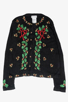 Holly Bows Vintage Ugly Christmas Cardigan (1990s)