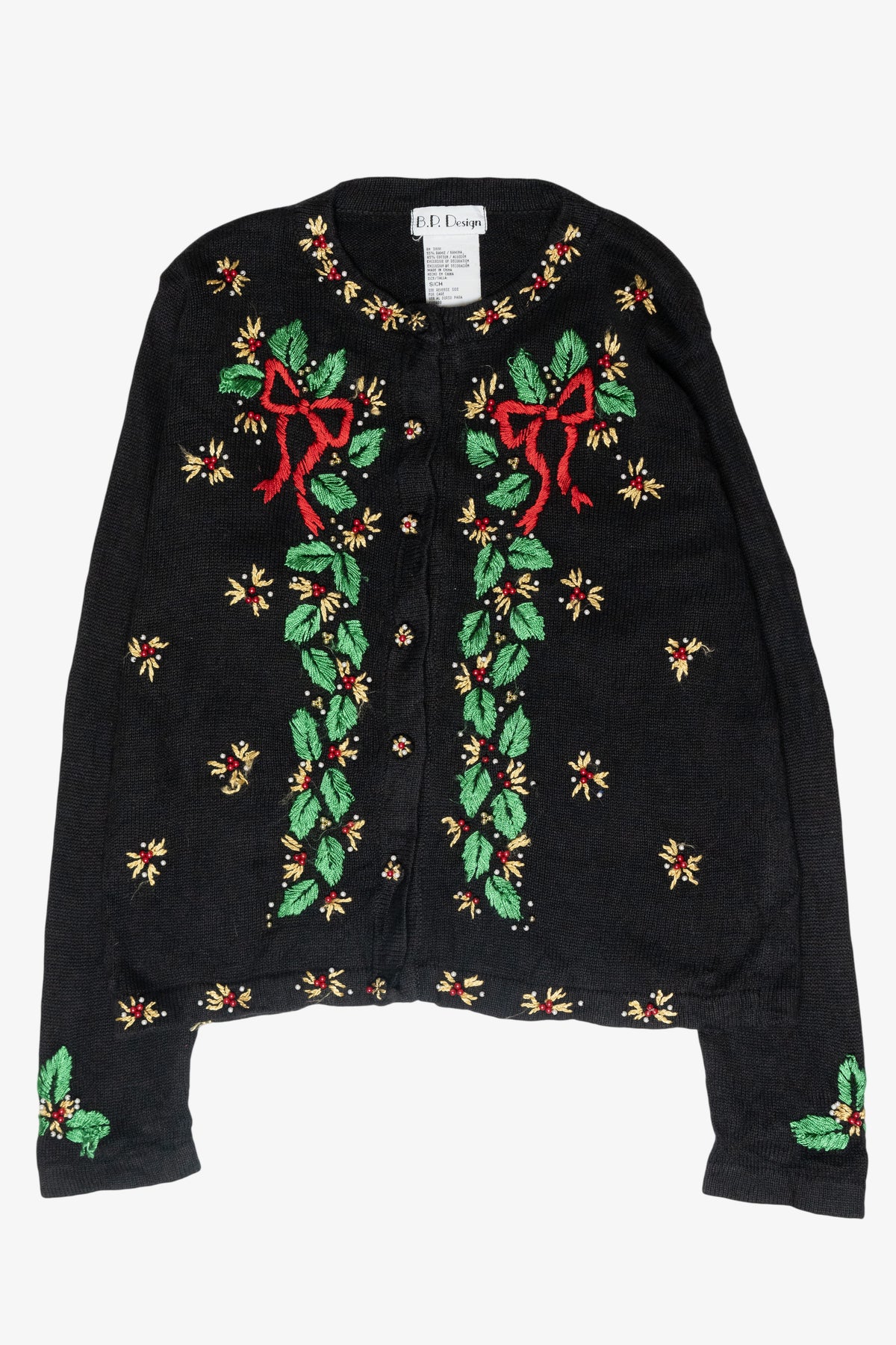 Holly Bows Vintage Ugly Christmas Cardigan (1990s)