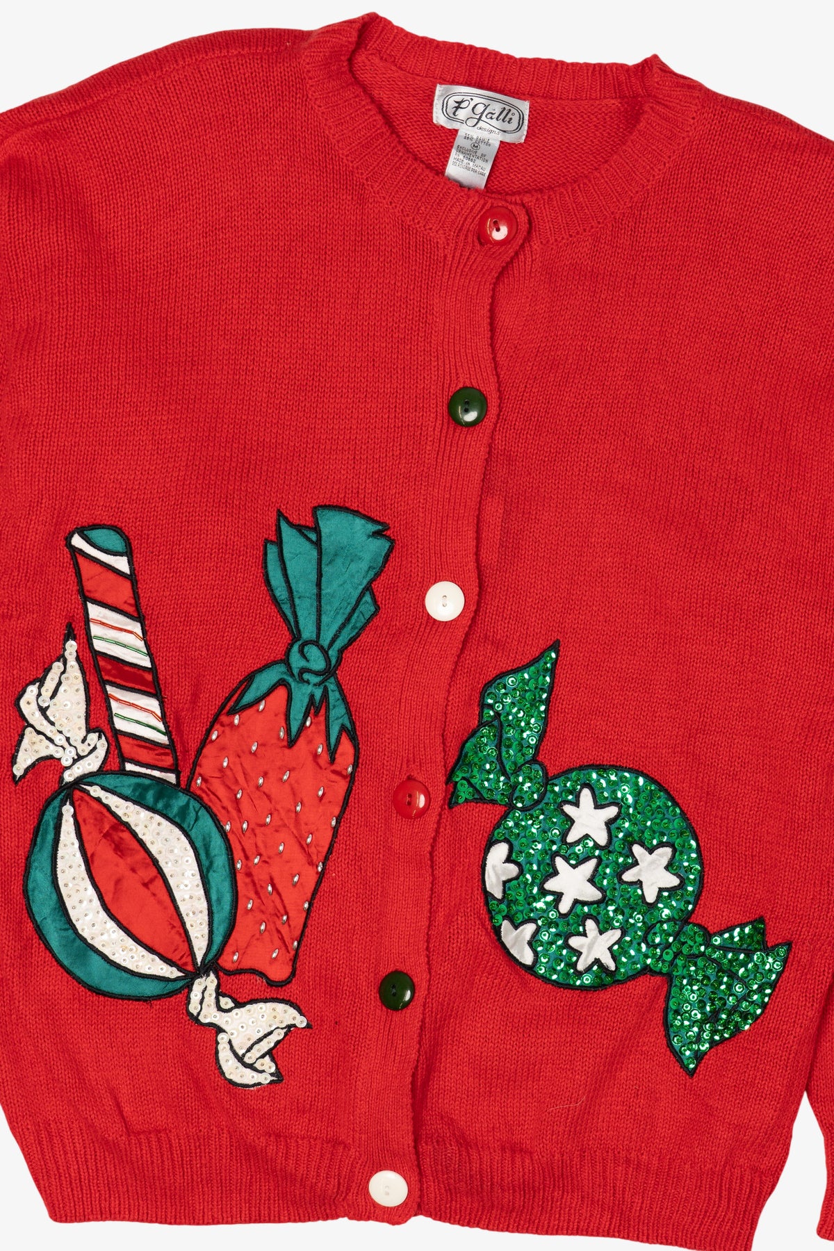 Vintage Red P'Galli Candy Ugly Christmas Cardigan (1980s)