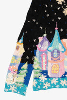 Vintage Black Winter Wonderland Town Scene Ugly Christmas Cardigan (1990s)