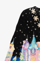 Vintage Black Winter Wonderland Town Scene Ugly Christmas Cardigan (1990s)