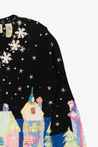 Vintage Black Winter Wonderland Town Scene Ugly Christmas Cardigan (1990s)