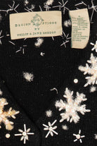 Vintage Black Winter Wonderland Town Scene Ugly Christmas Cardigan (1990s)