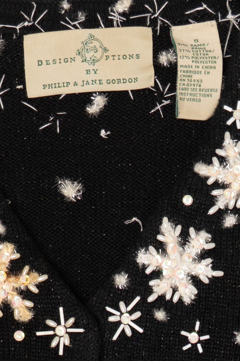 Vintage Black Winter Wonderland Town Scene Ugly Christmas Cardigan (1990s)
