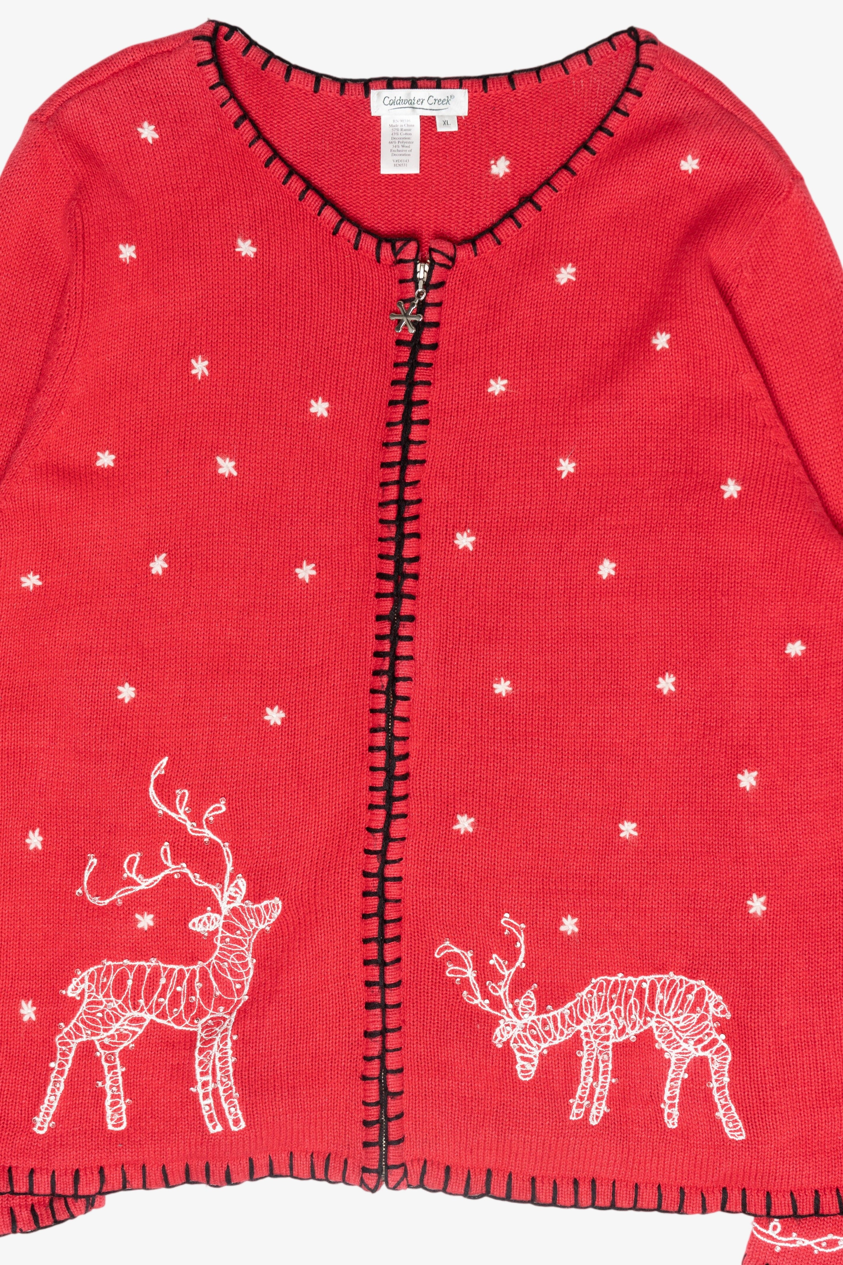 Reindeer String Light Vintage Ugly Christmas Cardigan Sweater (2000s)