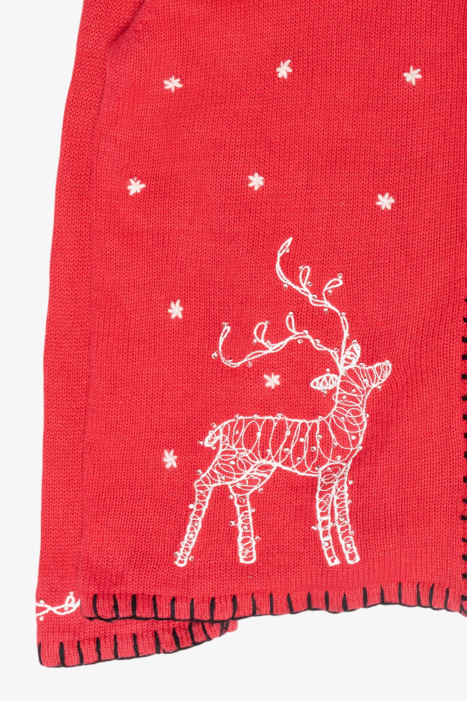 Reindeer String Light Vintage Ugly Christmas Cardigan Sweater (2000s)