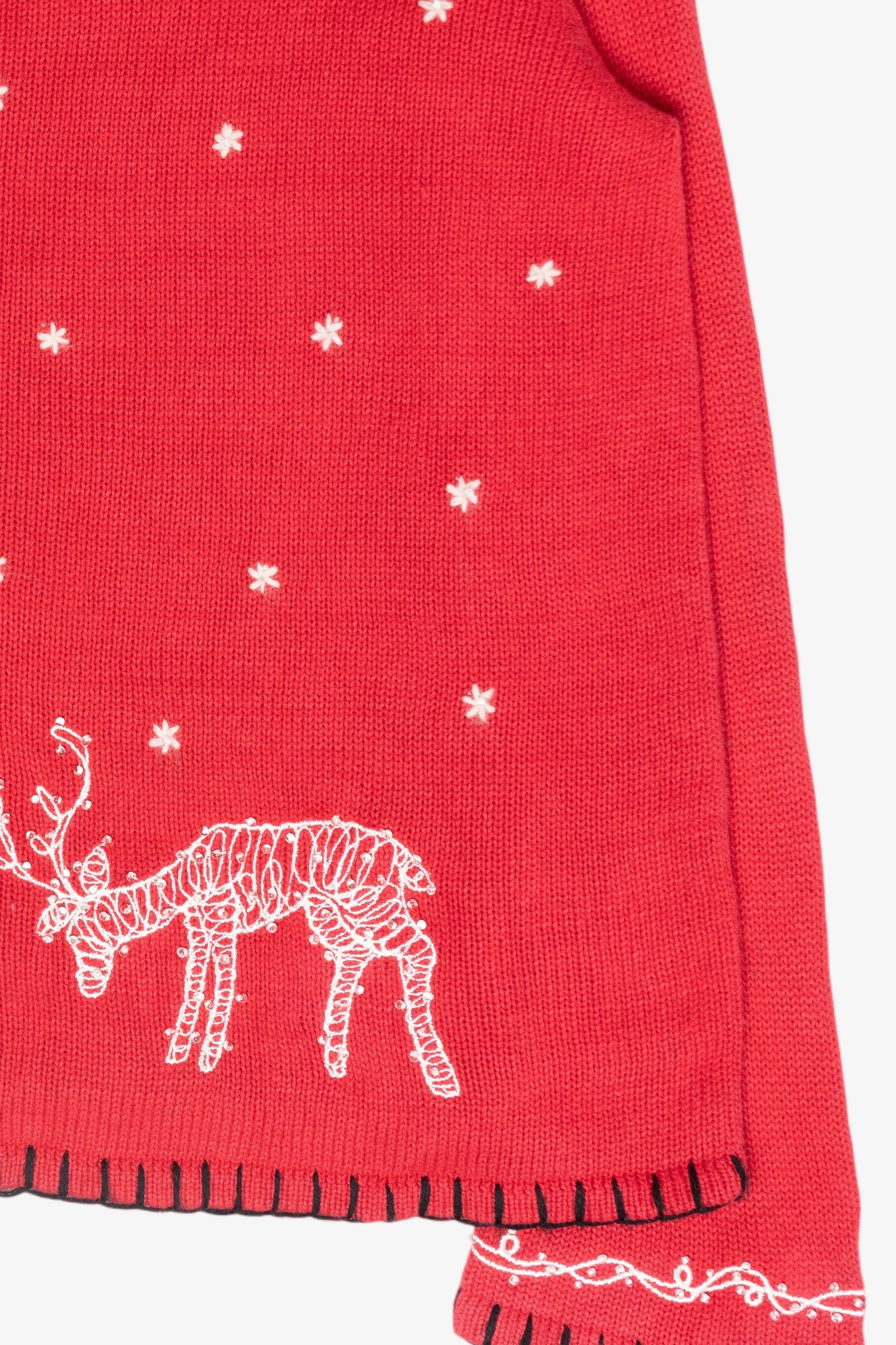 Reindeer String Light Vintage Ugly Christmas Cardigan Sweater (2000s)